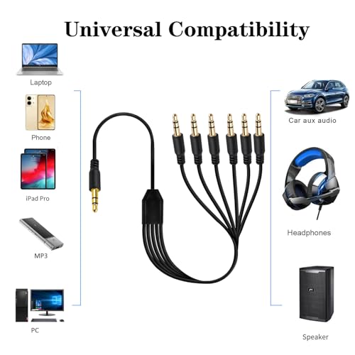 Cable con divisor de audio 3.5mm de 1 a 2 vías 1 metro miniatura 5