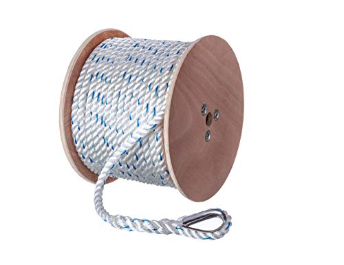 Seachoice Boat Anchor Line Rope, 3-Strand Twisted, Nylon, White/Blue, 5/8 in. X 250 Ft.