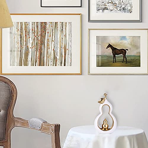 Good Luck Gourd Wu Lou Ceramic Statue With A Gold Leaf For Modern Home Decor Accents, Abstract Art White And Gold Decor For Room Office Shelf Table,Symbol Of Wealth, Peace, Safety, Health And Success #TOP6