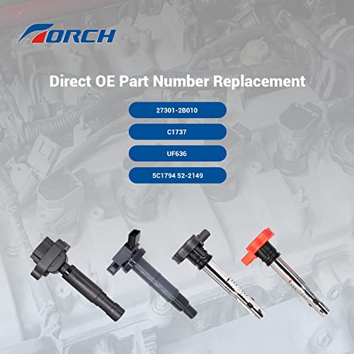 TORCH Conjunto de 4 bobinas de ignição compatíveis com Kia Soul L4 1.6L 2010 2011 para 27301-2B010 C