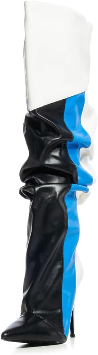 FOWT Women Pointed Toe Over The Knee High Boots Stiletto High Heel Long Boots Contrast Stitching Party Dance Shoes Size 4-16 US