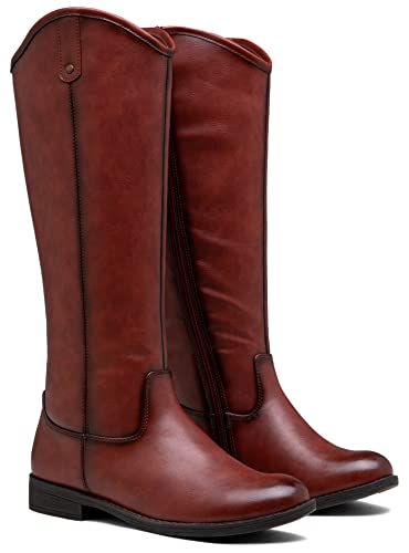 Vepose Women's Knee High Boots 956 Cognac Zipper Casual Weather Tall Fashion Retro Vegan Boots For Women Size 10(Cjy956 Cognac 10) #TOP2