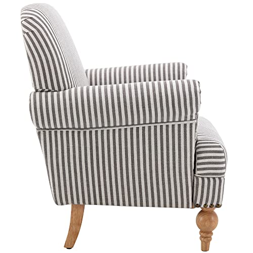 Dm Furniture Mid Century Modern Accent Chairs Set Of 2 Linen Fabric Armchair Wide Reading Chairs Upholstered Lounge Couch Chair For Bedroom/Living Room, Black Stripe #TOP5