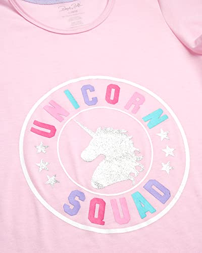 Rene Rofe Girls' Pajamas - Short Sleeve Sleep Shirt Nightgown (4 Pack), Size 10/12, Pink Unicorn/Purple Dreams #TOP4