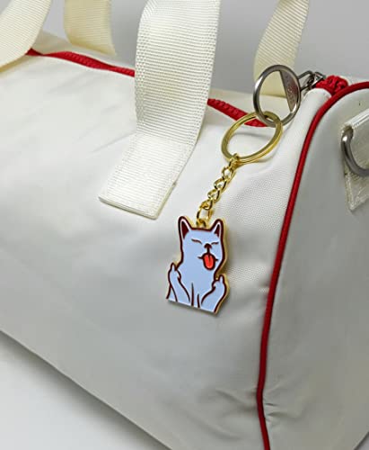 Cat Keychain – Middle Finger Cat Cute Keychain – Women Keychain With Cat Charm – Funny Keychains For Handbag, Purse, Keys – White Cat Cutes Keychains For Women And Girls #TOP3