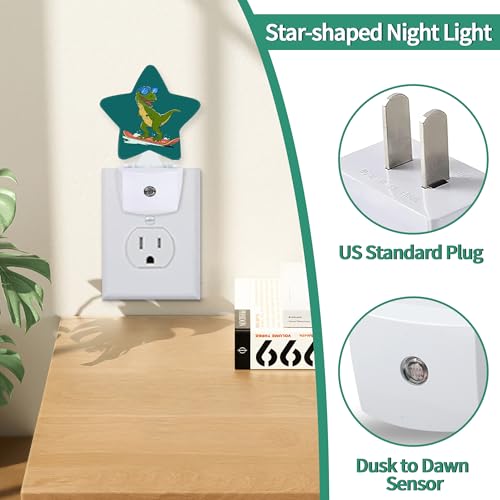 Image of Dinosaur Plug in Star Night Light, Night Light with Sensor for Kids Nursery Bedroom, Decorative Soft Glow Lamp for Hallway Bathroom, Energy Saving