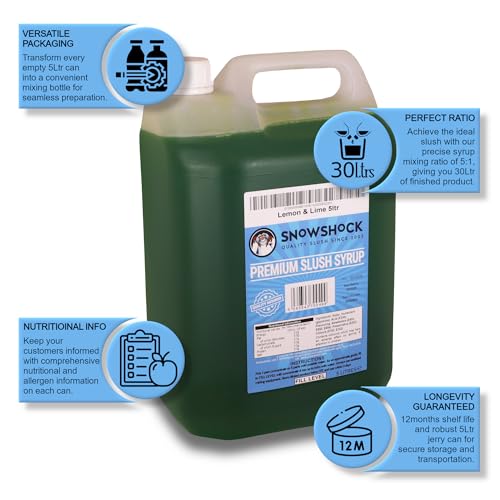 SnowShock Slush Syrup 5L Lemon & Lime | Slushy Concentrate Dilute for Ice Slushie Machine - Makes Up To 110 Drinks - Refreshing Frozen Drink Mix for Kids Parties, Cafes, Events & Food Vans | Vegan - Image 2