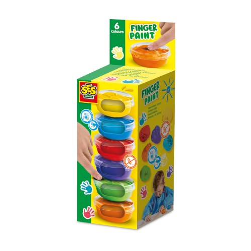 SES Creative | Nachfüllset Fingerfarben für Kinder | 6 Dosen 45Ml | Kreatives Gestalten für Babys | Motorische Entwicklung und Kreativität | Glutenfreie abwaschbare Farben | Geschenkidee ab 1 Jahr