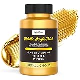 Nicpro Metallic Gold Acrylic Paint, 8.45oz/250ml Large Heavy Body Gold Leaf Paint, Non Toxic, Non Fading Craft Paints for Metal, Wood, Clay, Fabric, Canvas, Furniture, Handcrafts, Decor, Art Supplies