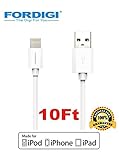 Improved Version FORDIGI APPLE CERTIFIED Extra Long (10 Feet) USB Sync and Charging Lightning Cable for iPhone 5/5S/5C/6/6 Plus, iPad 4, iPad Air, iPad Mini (Apple Certified 10 Ft. White)