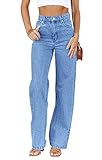 Cicy Bell Women's High Waisted Jeans Boyfriend Baggy Straight Leg Casual Denim Pants with Pockets Blue