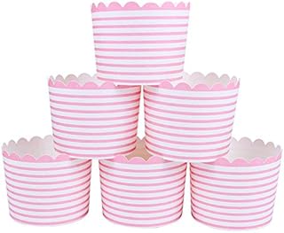 Webake Muffin Cupcake Cases Paper Non Stick 50 Pcs Baking Cups Wrapper in Pink Stripe for Cake Ice Cream Dessert Wedding Birthday Party