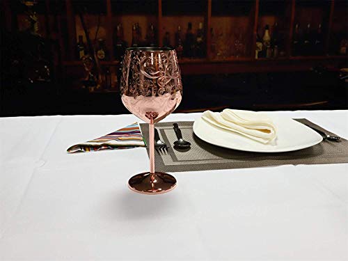 SKY FISH Etched Stainless Steel Wine Glasses With Copper Plated,Set of 2(17oz)