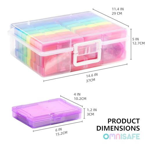 OMNISAFE 4x6 Photo Storage Cases, 16 Inner Plastic Craft Storage Container, Acid-Free Box for Pictures, Crafts, Scrapbooking, Photo Keeper with Handle