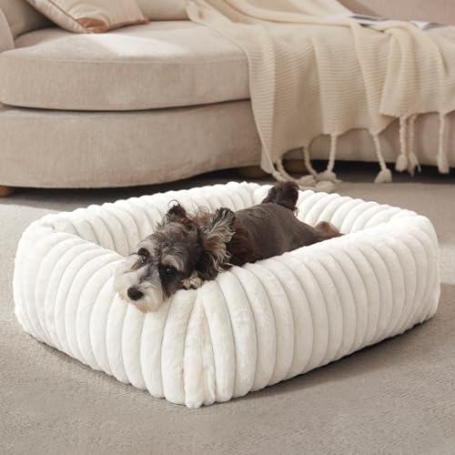Image of FURTIME Dog Bed for Small Dogs, Washable Orthopedic Dog Bed with Removable Cover, Rectangle Soft Calming Sleeping Puppy Bed Durable Pet Cuddler with Anti-Slip Bottom, Cream, S (20 inchx19 inchx6 inch)
