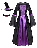Colorful House Women Wicked Witch Costume, Purple Long Sorceress Classic Dress (Medium, Purple/Black 2)