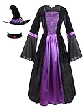 Colorful House Women Wicked Witch Costume, Purple Long Sorceress Classic Dress (Large, Purple/Black 2)