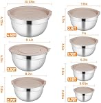 Mixing Bowls with Airtight Lids for Kitchen, 7 Piece Stainless Steel Metal Nesting Storage Bowls, 3 Grater Attachments, Size 4.5, 3.6, 2.7, 2.1,1.7, 1.1,0.7QT for Mixing, Baking & Serving Food