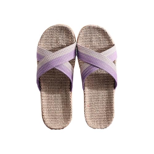 Lined Tatami Slippers for Women Organic Handmade Straw Woven Japanese House Slippers Slip on Summer Slides Open Toes Cross Band Flats Breathable Lightweight Comfort Wear Shoes Home Indoor Bedroom