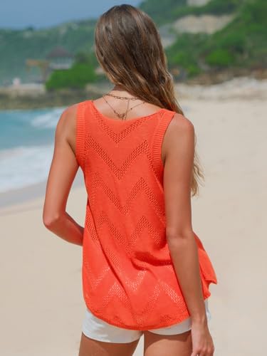Image of EXLURA Womens Summer Sleeveless Scoop Neck Knit Sweater Vest Crochet Hollow Out Tank Tops Beach Vacation 2025