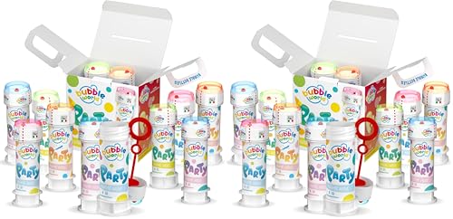 Bubble World - Party Bubbles - Bolle di Sapone - Confezione da 24pz - Tubetti monocolore e soffiatore integrato - Made in Italy