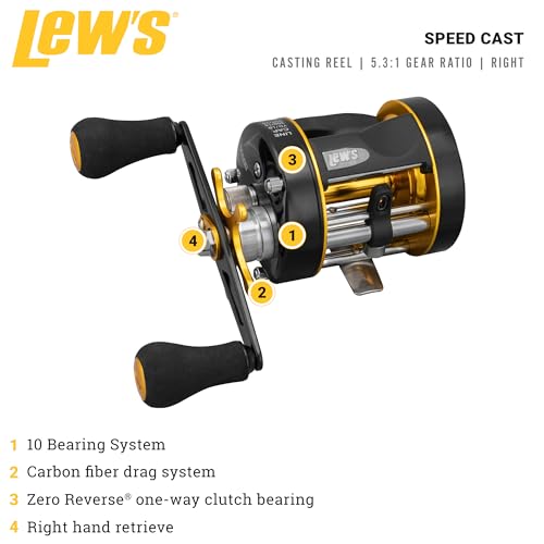 Lew's Speed Cast Carrete de Casting Derecho 5.3:1 Negro/Oro miniatura 2
