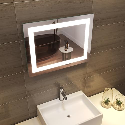 SONNI LED Badspiegel mit Beleuchtung 60x50cm Badezimmer Lichtspiegel Lichtspiegel Badezimmer Kaltweiß Wandschalter Make-up Spiegel mit… – Ansicht 5