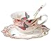Jusalpha Vintage Butterfly Bone China Teacup Spoon and Saucer Set TCS07 (Pink)