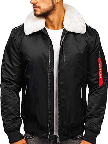 BOLF Hombre Chaqueta de Entretiempo Aviador Cierre de Cremallera Estilo Casual Extreme 1787 Negro M [4D4]