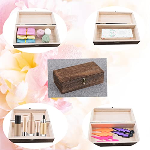 Midube Wood Storage Box With Lid Solid Container Keepsake Decorative Table Large Rectangular Smooth Rustic Style Store Space To Organize Toys Cosmetics Jewelry Vintage Color 7.87*3.93*2.36 Inch #TOP5