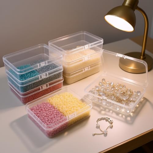 Image of 8 Pack Rectangular Clear Plastic Storage Containers Box | Hinged Lid, For Beads and Small Craft Items, 4.5 x 3.3 x 1.1 inch