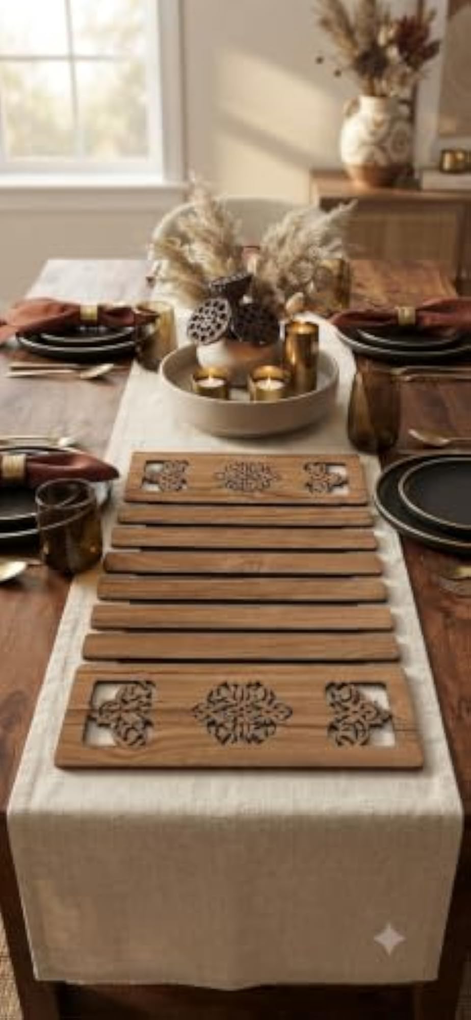 Wooden Foldable Table Placemat Set of 6, Beige