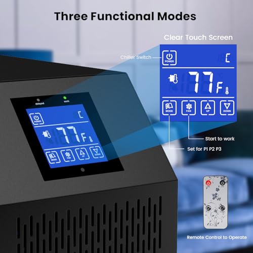 Ecojoy Aquarium Chiller, 42gal 1/10 HP Fish Tank Chiller, Hydroponic Water Chiller with Touch Screen, Chiller with Quiet Refrigeration Compressor for Hydroponics System Axolotl Jellyfish 160L