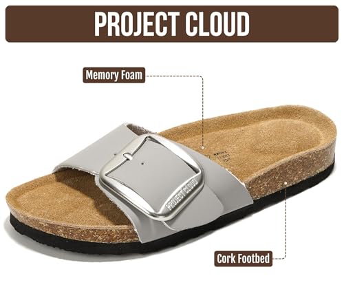 Image of Project Cloud 100% Genuine Leather Sandals Women Dressy Beach Essentials Slides for Women Footwear - Lightweight with Memory Foam Insole Sandals for Women 2026 - Womens Slides