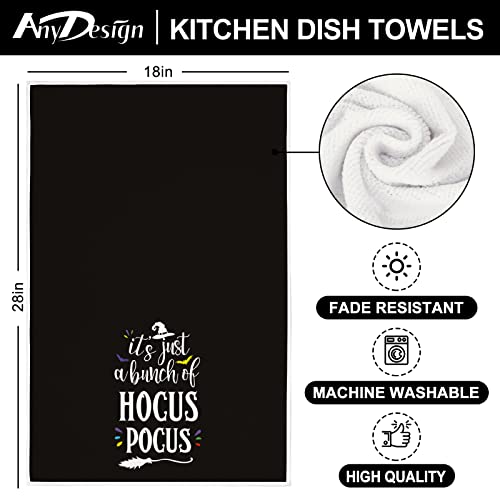 Anydesign Halloween Kitchen Towel White Black Hocus Pocus Tea Towel 18 X 28 Inch Witches Theme Hand Drying Cloth Washable Decorative Dishcloth For Home Kitchen Bathroom Cooking, 4 Pack #TOP1