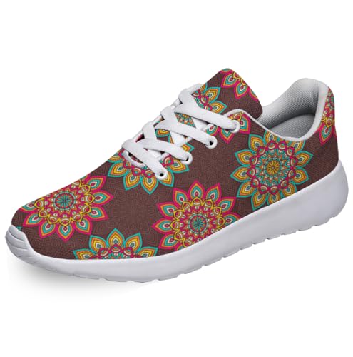 Women Men Ethnic Floral Prints Shoes Slip On Running Shoes Athletic Tennis Sneakers White Size 4