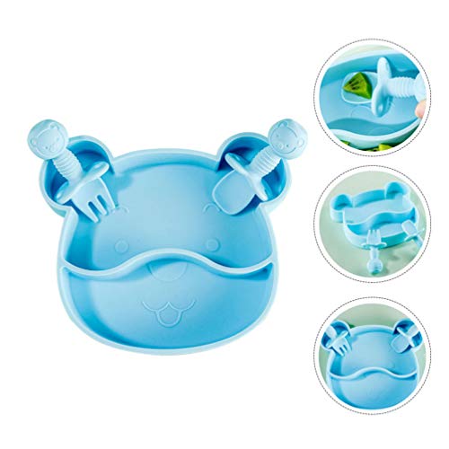 STOBOK Silicone Bebê Dividido Placa Inquebrável Não- Slip 2 Compartimento Placa Com Garfo Colher Lan