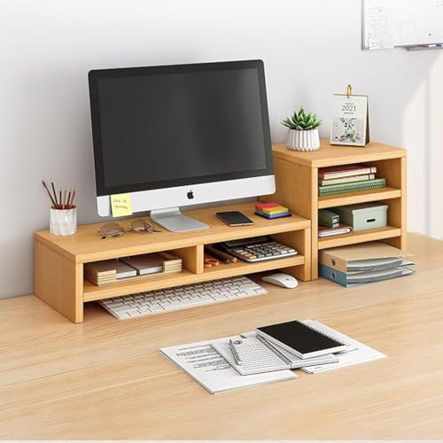 Image of VBM Monitor Riser Stand Bamboo Computer Laptop, Printer, PC with Storage Slot Adjustable Desktop Stand For Home , Office (Monitor Stand (wood) 6 Box)