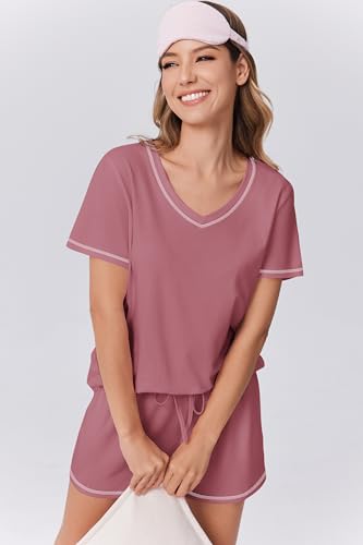 Image of Ekouaer Womens Pajamas Sets Soft 95% Cotton Pjs Short Sleeve Lounge Sets | Comfy Sleepwear Sets with pockets, ideal for Home, Mom, Party, Gifts, Daily Wear