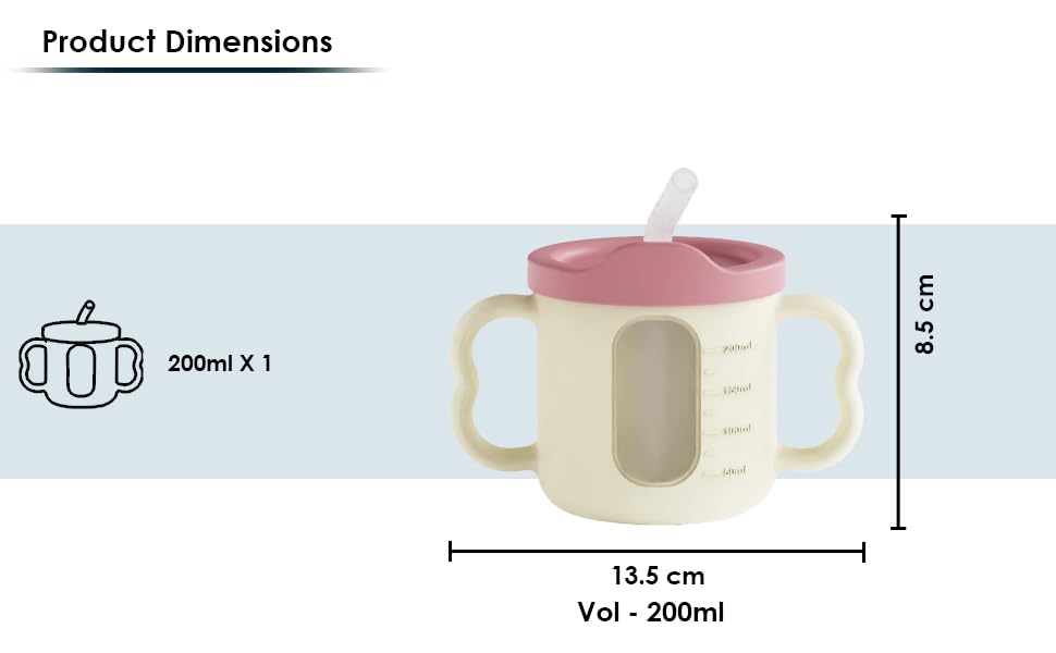 CUBKINS Silicone Sippy Cup with Soft and Durable Straw Training Cup for Babies | Transparent Measuring Level Cup with Lid for Toddler and Kids - Image 7 thumbnail