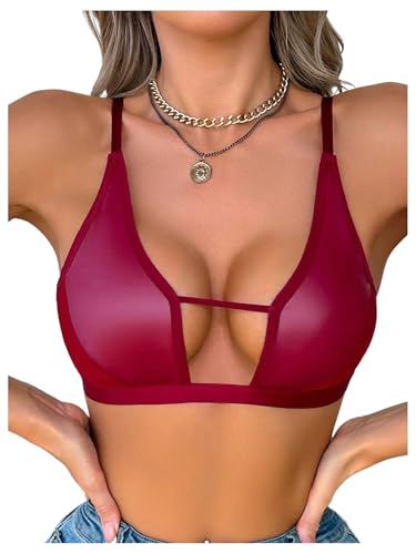 Image of SOLY HUX Bras for Women PU Leather Bra Contrast Mesh Comfort Bralette
