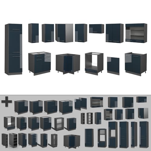 Vicco Cucina Angolare Completa Blu Scuro Lucido/Antracite 227 X 287 Cm , Pl Rovere - 8