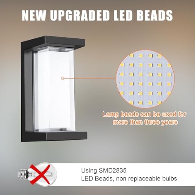 Juyace 18w Outdoor Porch Lights Exterior Lighting Fixtures Wall Mount Rectangular Modern Patio Sconces 1800Lm 6000k Aluminum Black IP65 for Garage House Front Door Entryway (2 Pack)