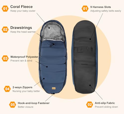 Zooawa P723314172200 Stroller Bunting Bag Universal, Waterproof Baby Stroller Footmuff thumb #7