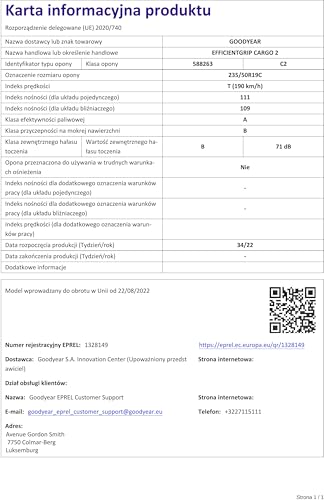 Goodyear EfficientGrip Cargo-2 furgoneta 235/50R19C neumático que evita pinchazos por bordillos 6