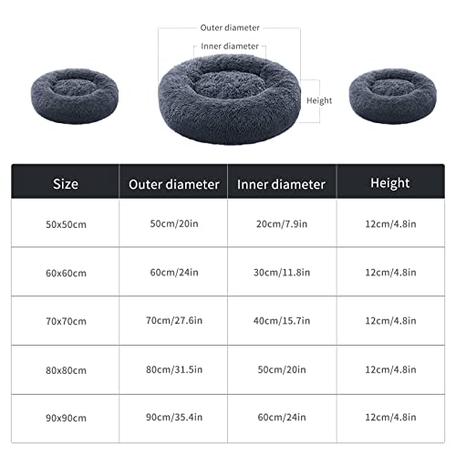 Calming Dog Bed For Large Dogs, Anti Anxiety Donut Dog Bed, Round Dog Bed, Plush Faux Fur Dog Bed, Fluffy Dog Bed, Soft Cozy Pet Bed, Machine Washable, 36X36Inch Darkgrey #TOP2