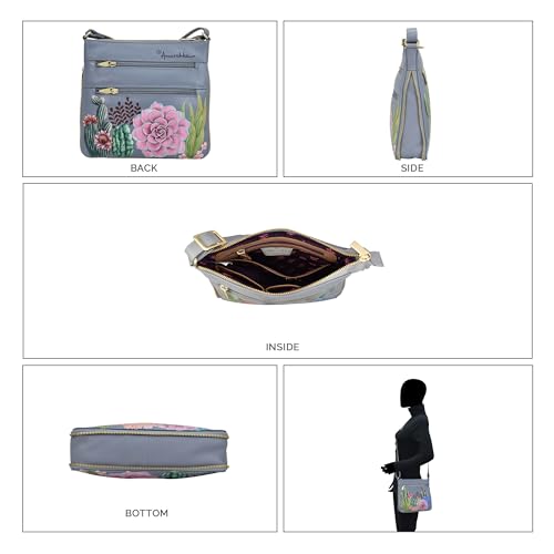 Anuschka Women’s Hand Painted Genuine Leather Expandable Travel Crossbody- Top Zip Entry, Multiple Pockets & Adjustable Strap3