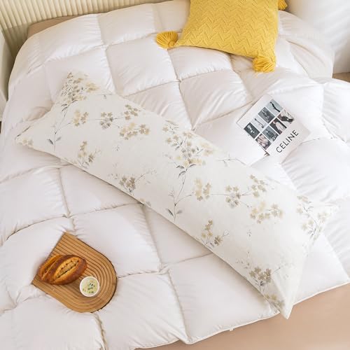 Image of ECOCOTT Pillowcase Boby Size with Vintage Wash Painting Floral Pillow Cases Set, 1 pcs 100% Cotton Pillow Covers Envelope Closure (Boby, 20 inchx54 inch)