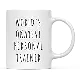 Andaz Press Funny 11oz. Coffee Mug Gag Gift, Playful, World's Okayest Personal Trainer, 1-Pack with Gift Box