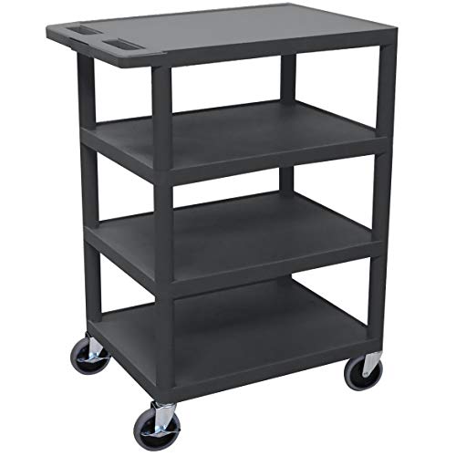Image of Luxor BC45-B 4 Flat Shelf Structural Foam Plastic Cart Black 24"W x 18"D x 39"H